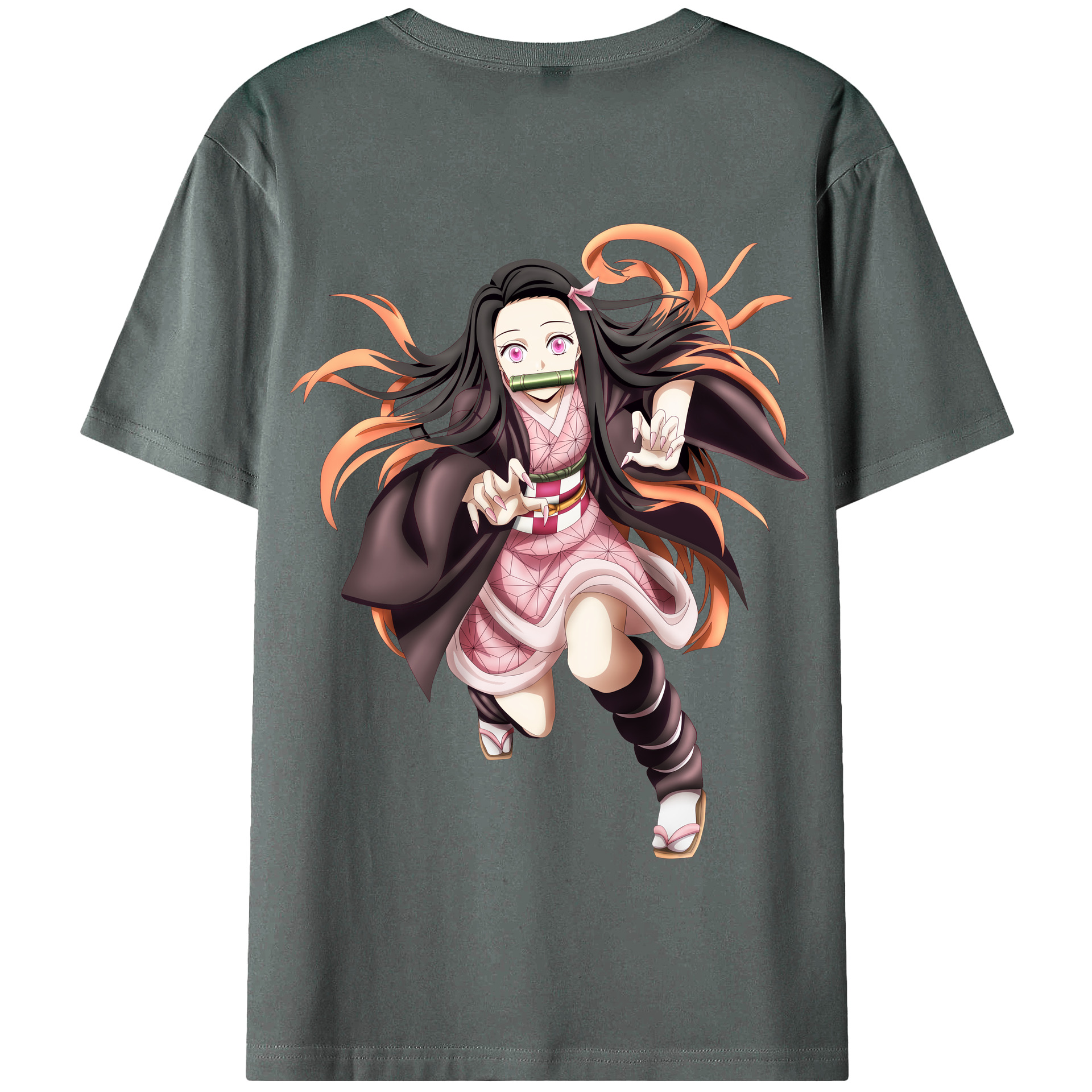 （画像用） 鬼滅の刃（きめつのやいば）竈門 禰󠄀豆子／かまど ねずこ Kamado Nezuko 綿100％半袖Tシャツ（背面プリント）